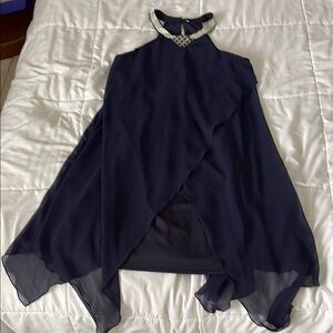 Elegant Navy Dress with Silver Embellishments